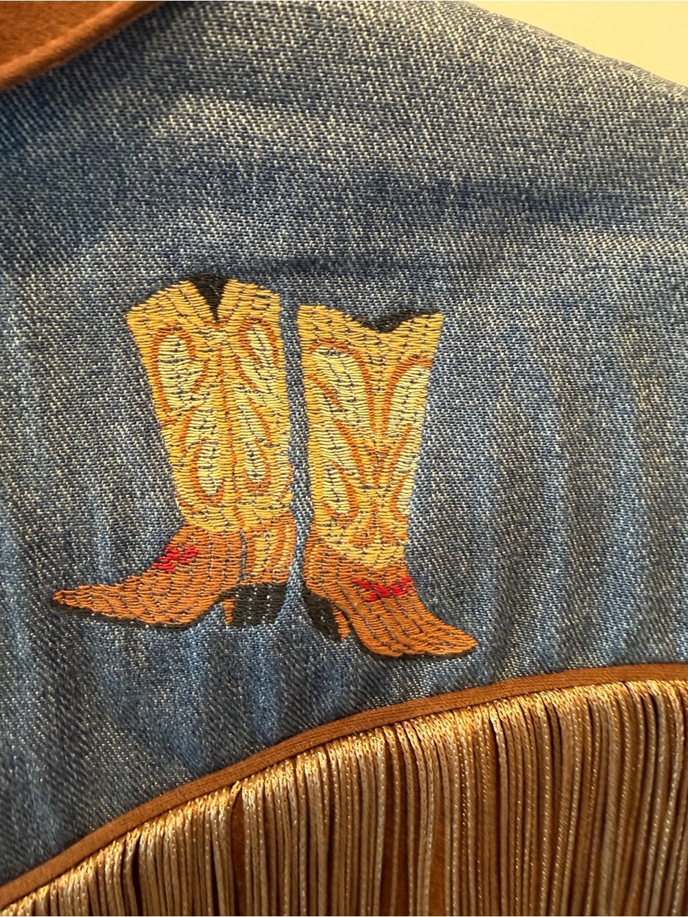 Brown Suede Western Fringe Jacket with Denim Yoke - Picture 9 of 14